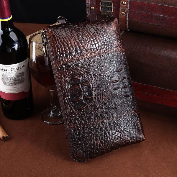 

wallets crocodile wallet men's long handbag leisure business grab bag large capacity leather, Red;black