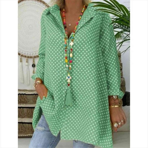 

polka dot long sleeve womens shirts loose plus size turn down collar, White