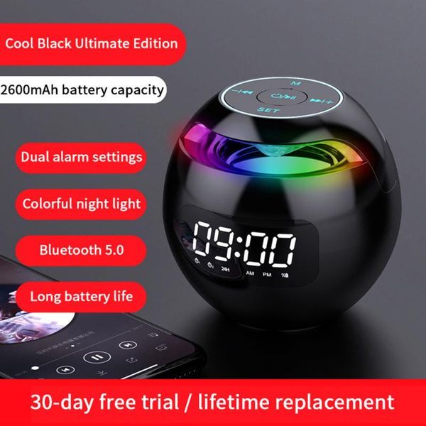 Alto-falante portátil sem fio Bluetooth Speaker com LED Luzes Coloridas Display Display Despertador USB Charge Outdoor para o telefone