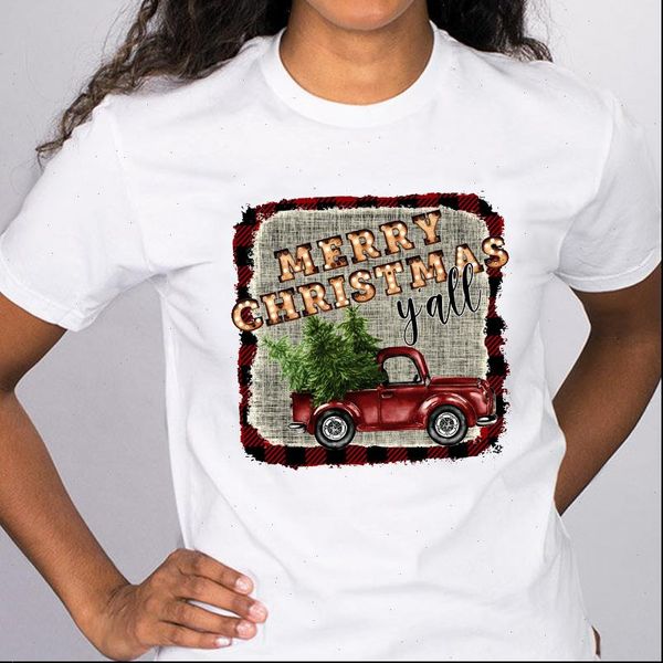 

women womens t shirt graphic plaid tree vintage holiday winter short sleeve merry christmas tees clothes print lady female, White