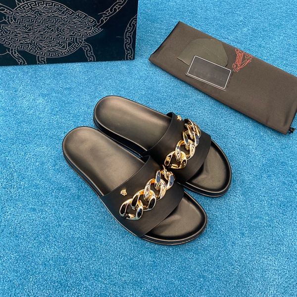 

2021ss new men sandals shoes slippers print slide summer wide flat male sandals slipper with box dust bag 38--45, Black