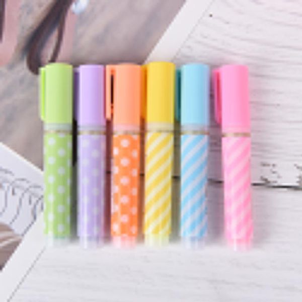 

highlighters 6colors/pack kawaii mini highlighter pens office supply, Black;red
