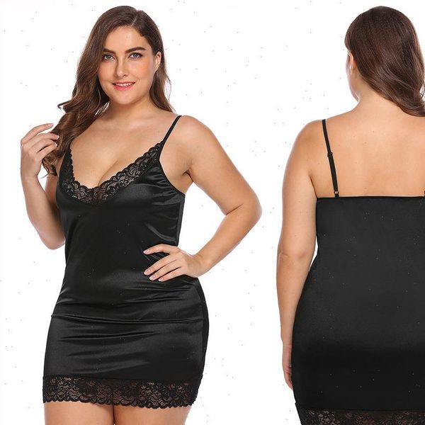 

nightgowns lingerie night dress womens sleepwears nightdress sleeveless underwear nightwear lace deep v neck nightshirt, Black;red