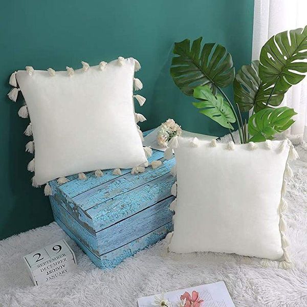 

pillow case with tassel pillowcase bedroom sofa decorative / 45x45cm pink gray yellow navy green blue beige