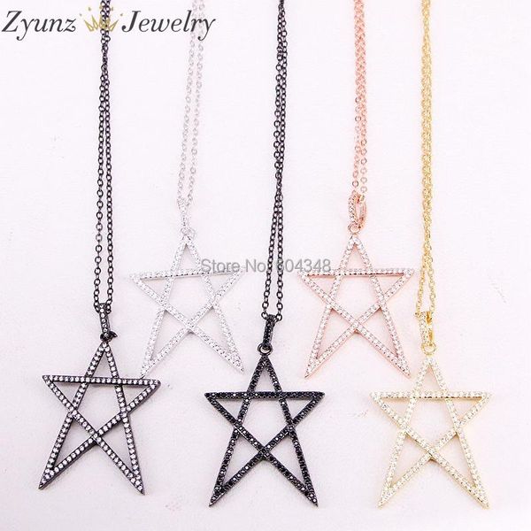 

pendant necklaces 5 strands, five points star necklace, cz pave in gold silver color rose black finish, zirconia