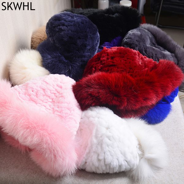 

knitted real genuine fox fur hats women beanies solid rex rabbit cap winter lady party fashion, Silver