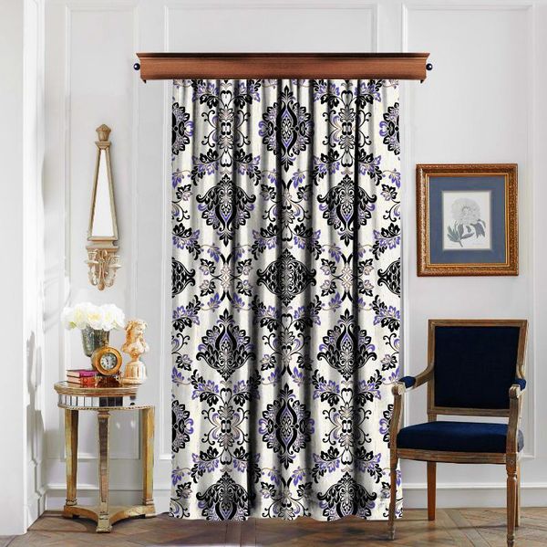 

cipcici damask ecru-black single panel curtain kids living room girl woman elite ethnic plain & drapes