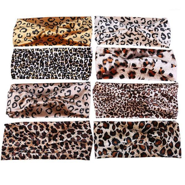 

women sport yoga knotted center wide headband vintage leopard elastic headwrap1