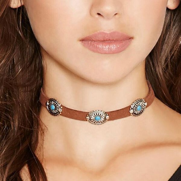 

chokers women bohemian necklace flower chocker collier ras de cou ethnic vintage leather choker, Golden;silver