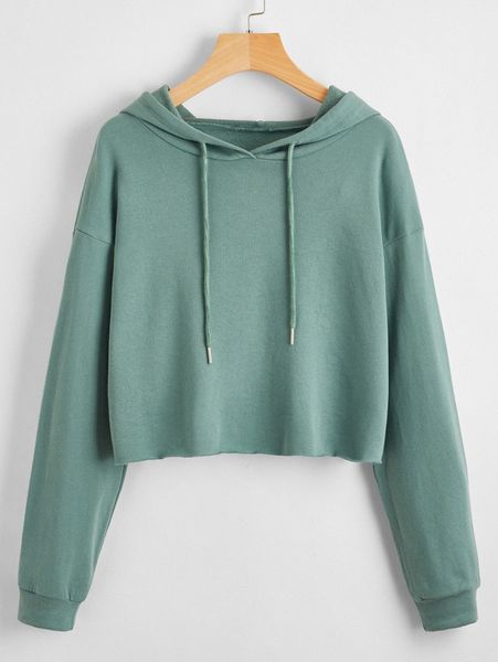 

drawstring detail raw hem crop hoodie p6am#, White;black