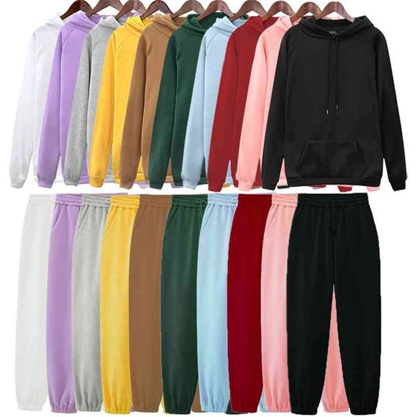 

ies tracksuits hooded sweatshirts autumn winter fleece oversize hoodies solid color jackets 210910, Black