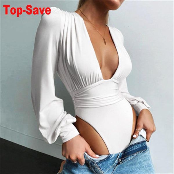 

body mechanics clothing 2021 autumn winter deep v neck women puff sleeve bodycon birthday jumpsuit solid casual party bodysuits, Black