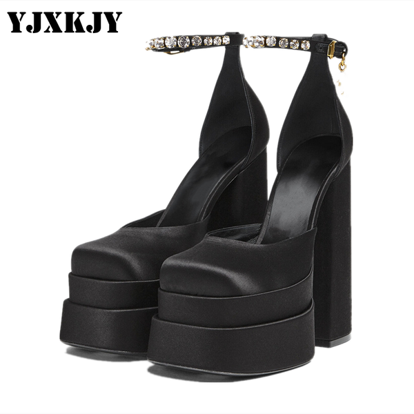 

dress shoes yjxkjy big size 34-43 brand women sandals summer club thick high heels platform party wedding woman pumps, Black