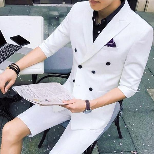 

men's suits & blazers 2021 summer fashion gentleman classic formal men white slim wedding groom wear business casual male clothing, White;black