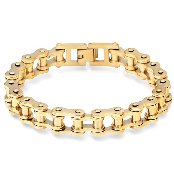 

classic gold color heavy 13mm wide 316l stainless steel bracelet biker bicycle motorcycle chain bangle for fashion men, Golden;silver
