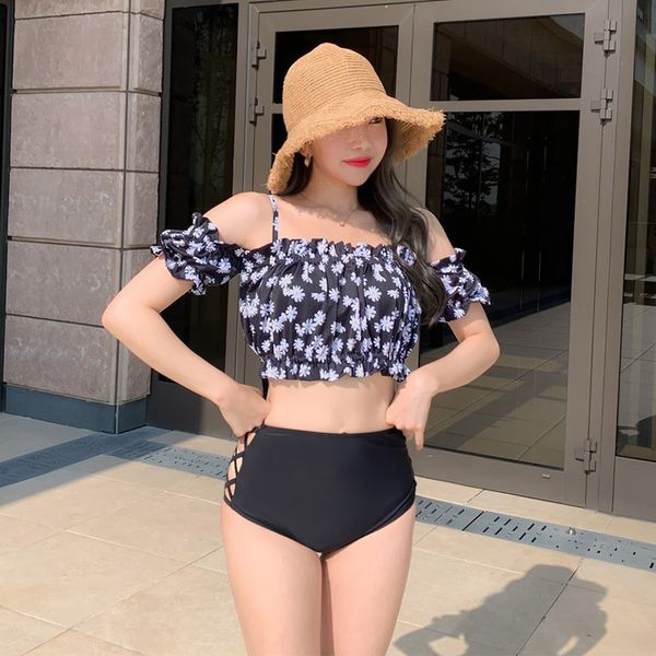 

swimsuit swimsuit female 2021 new conservative student two piece split spring swimsuit, White;black