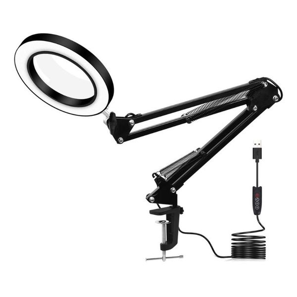 

table lamps led folding long arm clip eye protection lamp usb reading book magnifying glass black 33+33cm