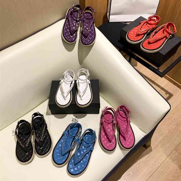 

summer new small fragrance double roman clip toe sandals women's beach flat bottom fisherman shoes, Black