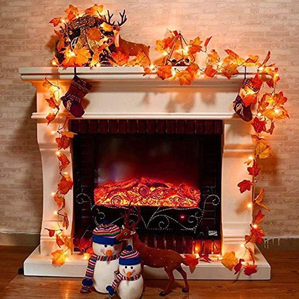 Nova decoração de outono string 10/20/30 LED Artificial Autumnday Folhas de Maple Folha Fall Garland Strings Decoração Luz D2 Bruxas D2.5