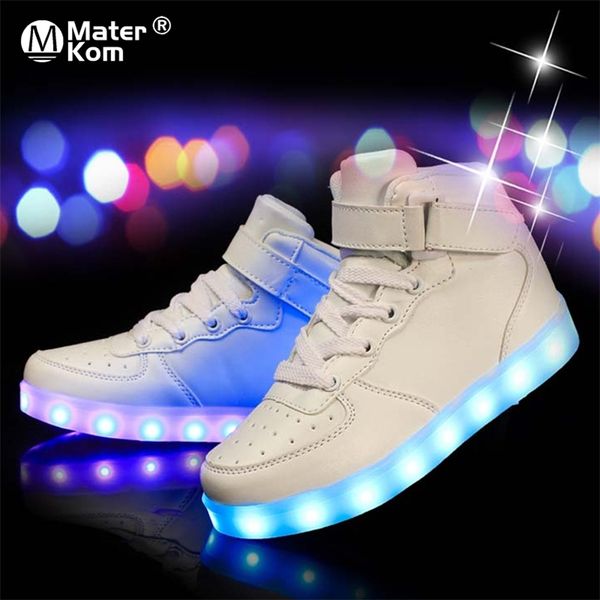 Größe 25-37 Leichte Schuhe Kinder für Mädchen Jungen Led Schuhe Leuchtende Turnschuhe Leuchten Kinder Tenis Led Hausschuhe USB Aufladen 210329