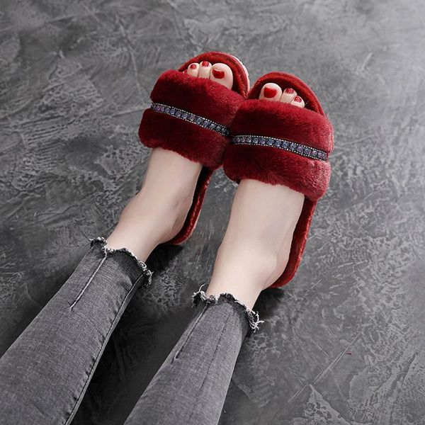 

creativity flower women winter slippers velvet snow female slipper indoor home shoes plus size ladies soft comfort furry b, Black