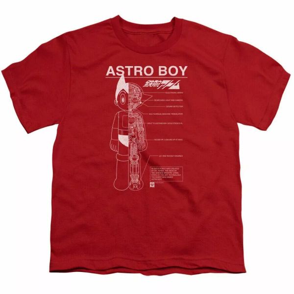 

Astro Boy Schematics Kids Youth T Shirt Licensed Cartoon Movie Tobio Tee Red, White;black