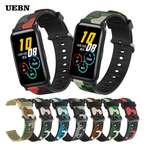 

watch bands uebn sport camouflage silicone strap for huawei honor es bracelet magic 2 42mm watchbands, Black;brown