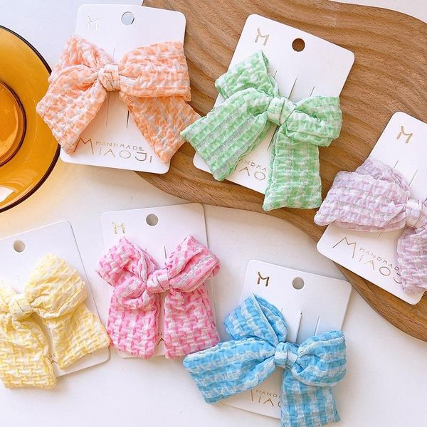 

hair accessories korean children's cloth plaid bow hairpin simple wind sweet lovely clips, Slivery;white