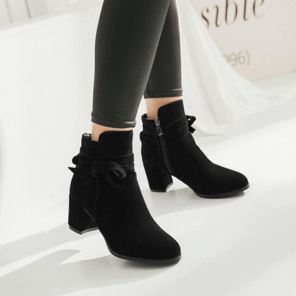 

boots oversized -4 women shoes ankle for ladies woman winter bow round head, Black