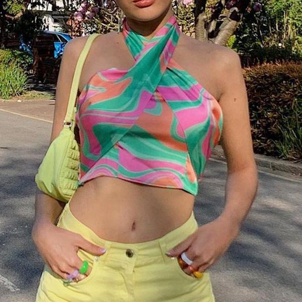 

women's tanks & camis crop cross neck water color crisscross y2k camisole cut out vest backless chic wrap cropped slim, White