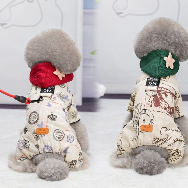 

dog apparel four-legged pet cotton-padded clothes for autumn and winter est warm clothing red green colors jumpsuits