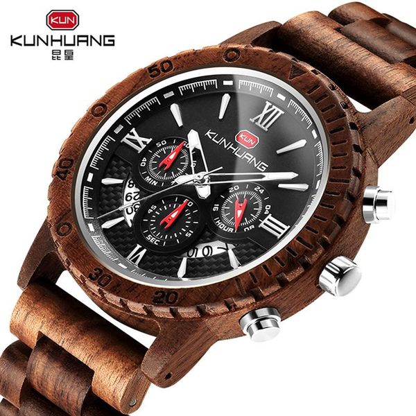 

wristwatches fashion luxury quartz zebra sandalwood mens wood watches chronograph clock men watch wooden wrist relogios masculino, Slivery;brown