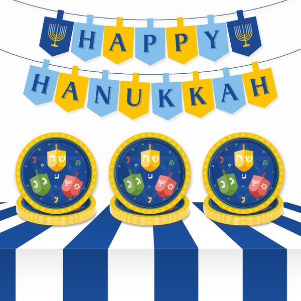 

disposable dinnerware 24pcs 7inch plates chanukah party favors tableware happy hanukkah theme decorations sets