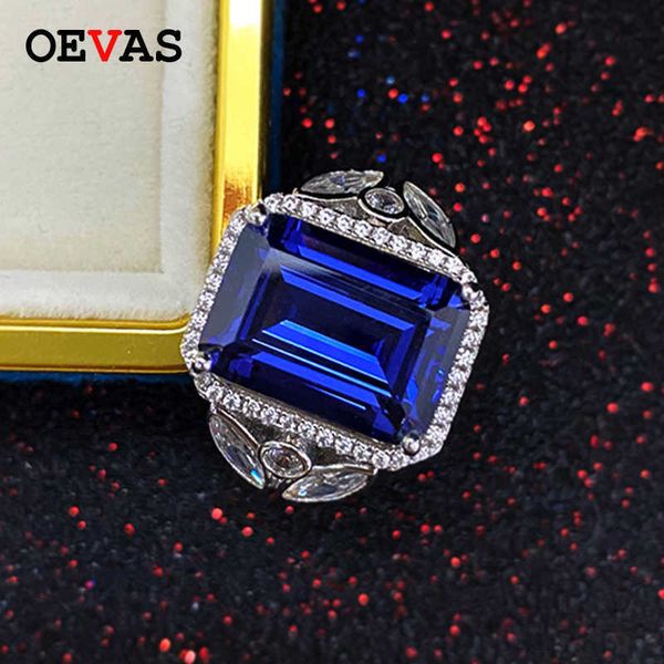 

oevas 100% 925 sterling silver 10*14mm emerald cut sapphire yellow pink high carbon diamond wedding ring for women fine jewelry, Golden;silver