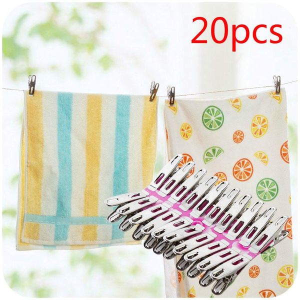 

20pcs clothes pegs stainless steel metal clips for coat pants laundry drying hanger rack washing towel holder hanger