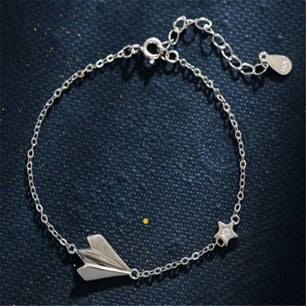 

link, chain simple star paper airplane silver color bracelet temperament elegant girl jewelry gifts for friends, Black