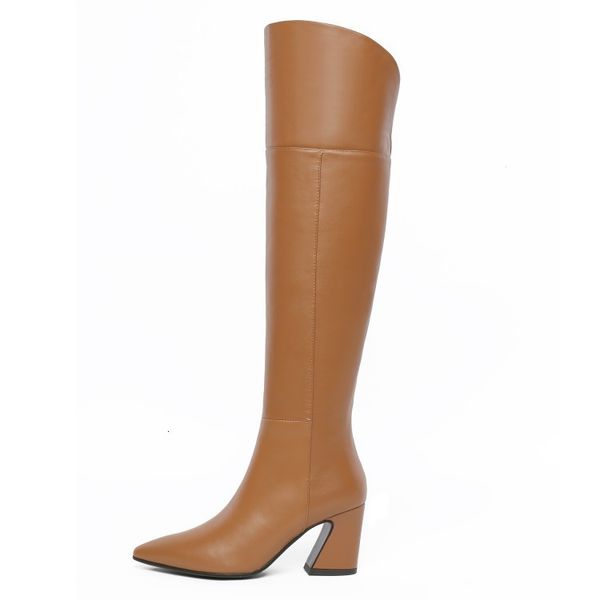 

boots ol women of leather knee boots square heel pointed toe the brown foot black party shoes plus me size 4-10.5 n2ki