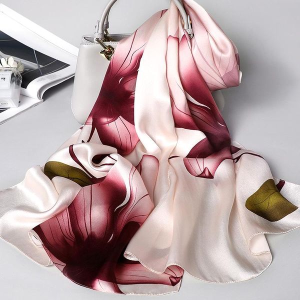 

scarves 100% silk scarf for women luxury kercheif square shawls and wraps floral print hijab scarfs female elegant neck lady, Blue;gray