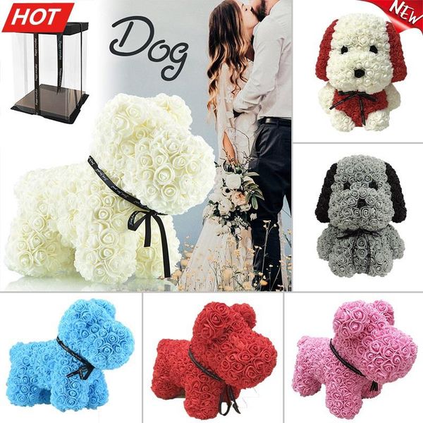 

decorative flowers & wreaths 30/38cm artificial rose dog flower cute soap foam puppy toy in box birthday party wedding decor gifts for kids