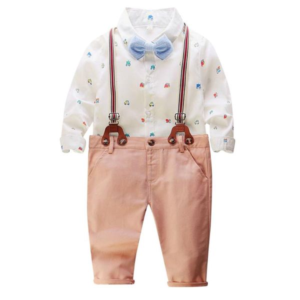 

clothing sets summer boys clothes set fashion toddler baby cartoon car bow tie t-shirt +suspender pants outfits infant, White