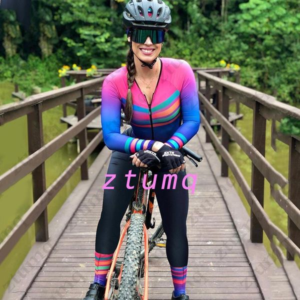 

racing sets triathlon coverall autumn female long sleeve cycling jumpsuit little monkey bicycle jersey mtb riding clothing, Black;blue