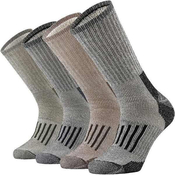 

men's socks mens 80% merino wool thicken warm hiking heavy cushion crew outdoor sports moisture wicking 4 pairs euro size, Black