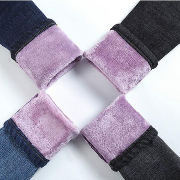 

winter pencil high waist women jean fleece warm denim trousers skinny pants casual plus size, Blue