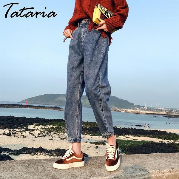 

vintage ladies boyfriend jeans for women high waisted wide leg denim pants woman loose mom female streetwear trousers 210514, Blue