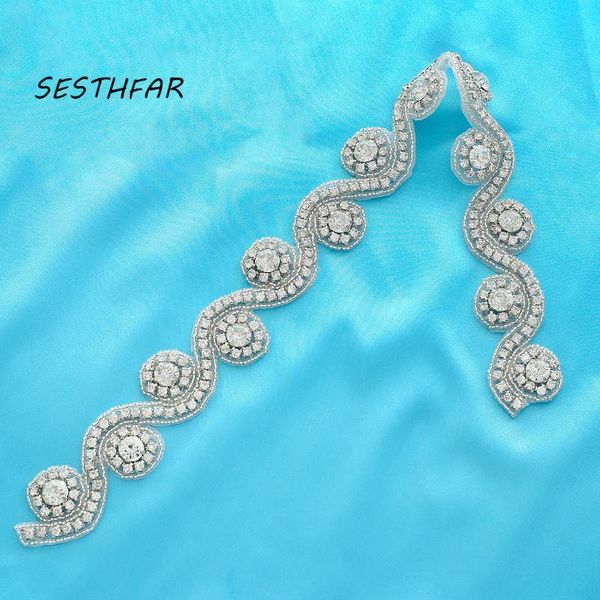 

wedding sashes sesthfar dress belt rhinestone applique for bridal gown sash diy silver decoration, White
