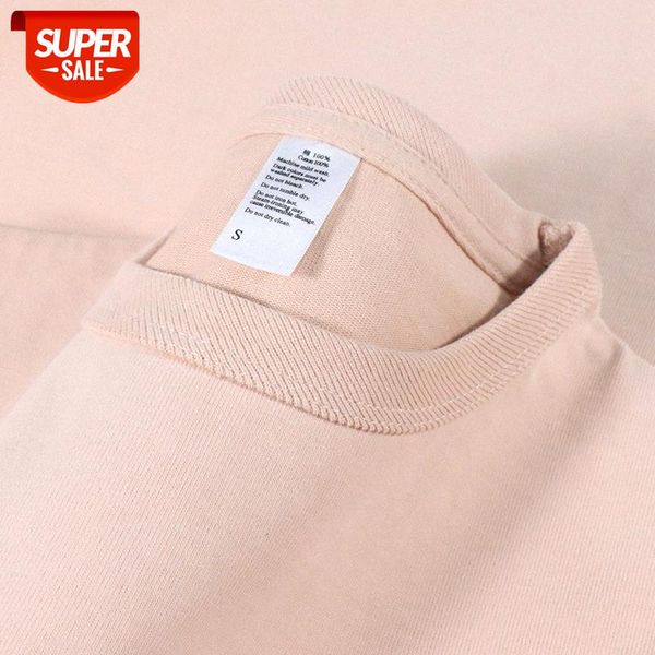

300g heavy brushed cherry blossom powder peach short-sleeved t-shirt orange light pink lotus root men and women cotton tee #dd2m, White;black