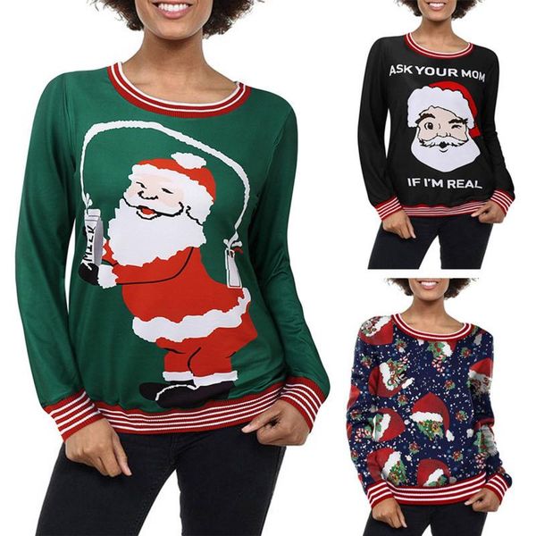 

women's hoodies & sweatshirts women santa claus printed hoodless clothes long sleeve round neck casual sweatshirt blouse pullover chri, Black