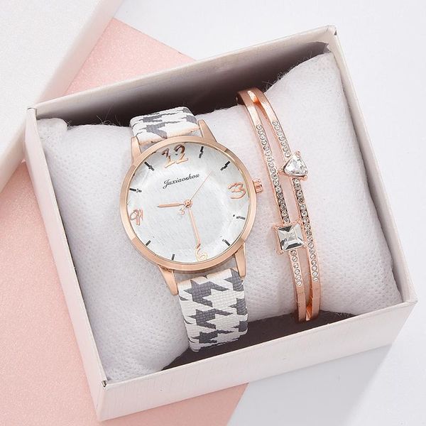 

wristwatches luxury 2pcs set women watch unique dress leather band ladies wrist bracelet simple female gray clock hour zegarek damski, Slivery;brown
