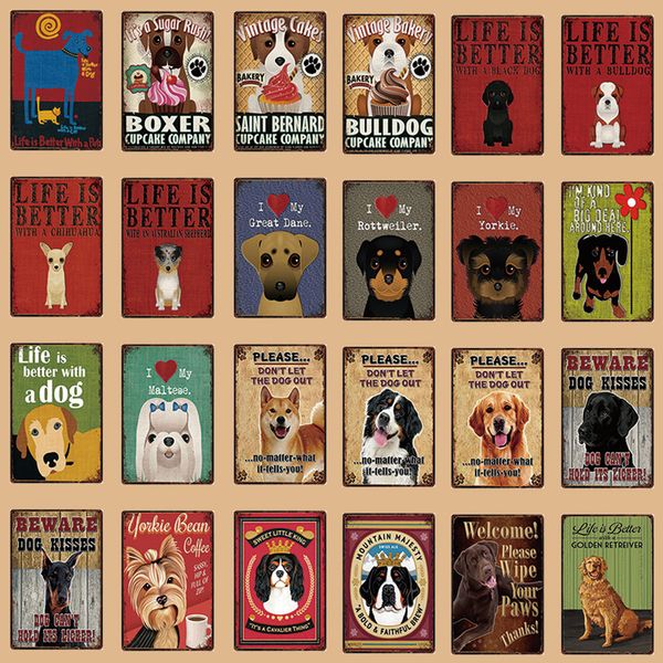 

life is better with a dog i love yorkie metal sign tin poster home decor bar wall art painting 20*30 cm size dy62
