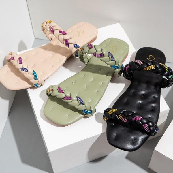 

slippers flat shoes female ladies' soft basic rubber pu casual slides fabric leisure fabr, Black